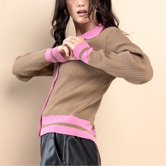 Color Block Collared Sweater Top - Picture 1 of 7